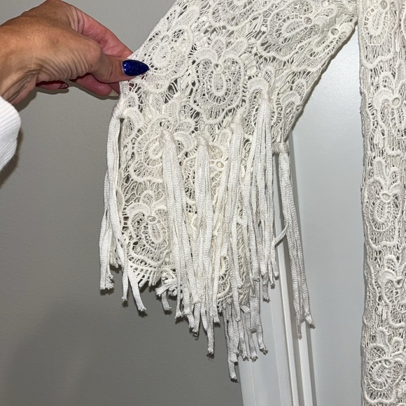 Gimmicks BKE long lace FRINGE kimono duster Large L - Picture 7 of 12